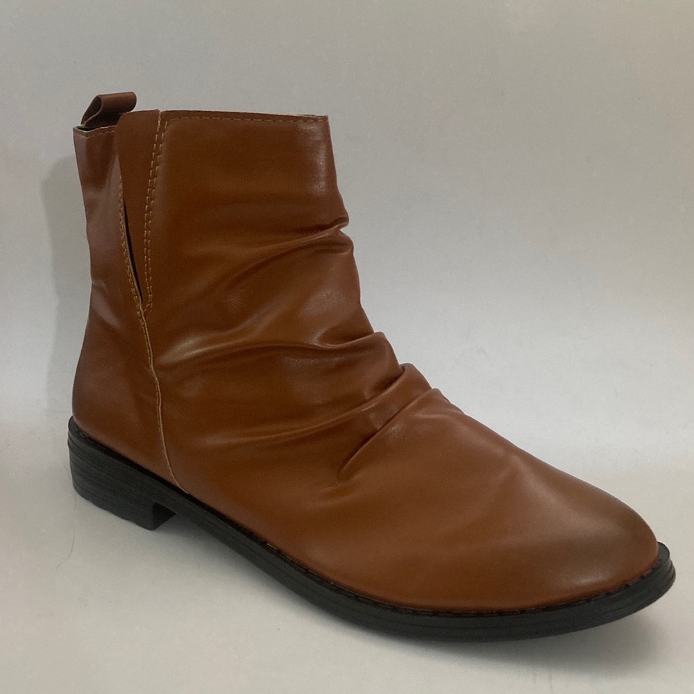 Rosy Womens Side Zip Ankle Boots PU Leather Brown Size 40 EU/ 9 US